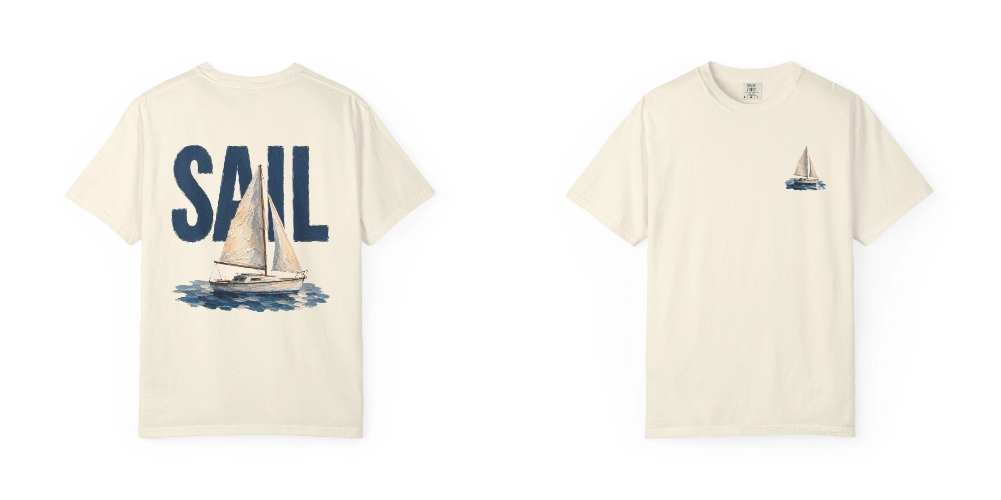 Summer Vacation Leisure Sports Short-sleeved Relaxed Sailing Watercolor Canvas T-shirt | Sailing Pattern T-shirt