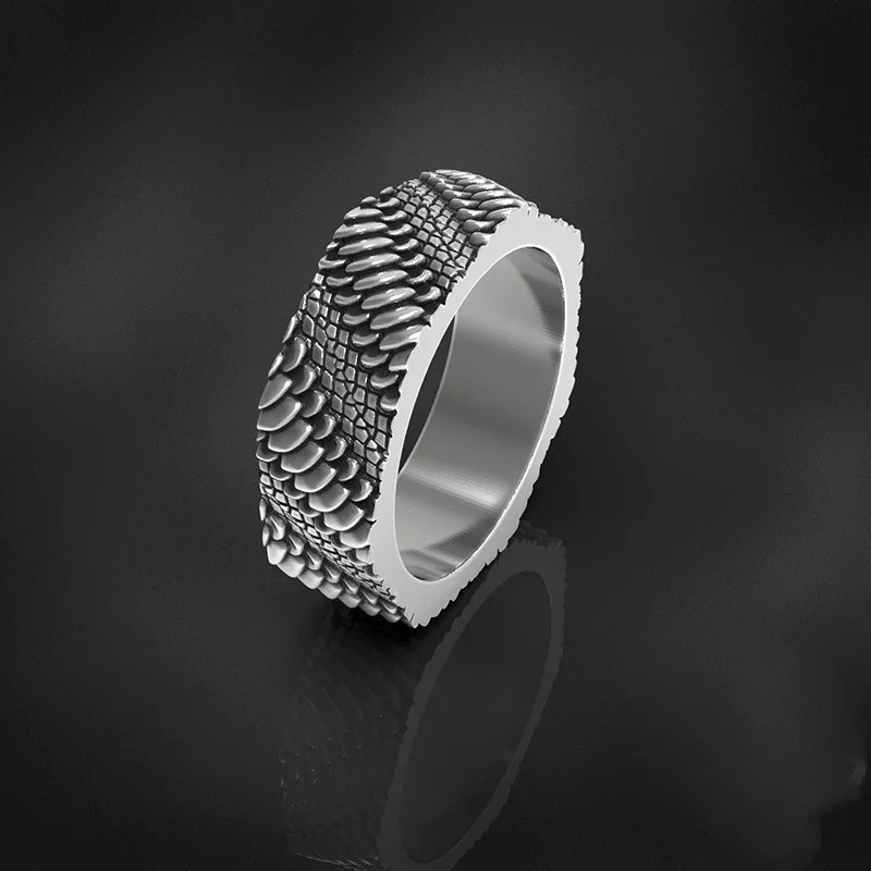 Vintage Python Wilderness Snake Scale Dragon Scale Ring Men Jewelry  Personalized Open Ring 925 Silver Male Finger Accessories