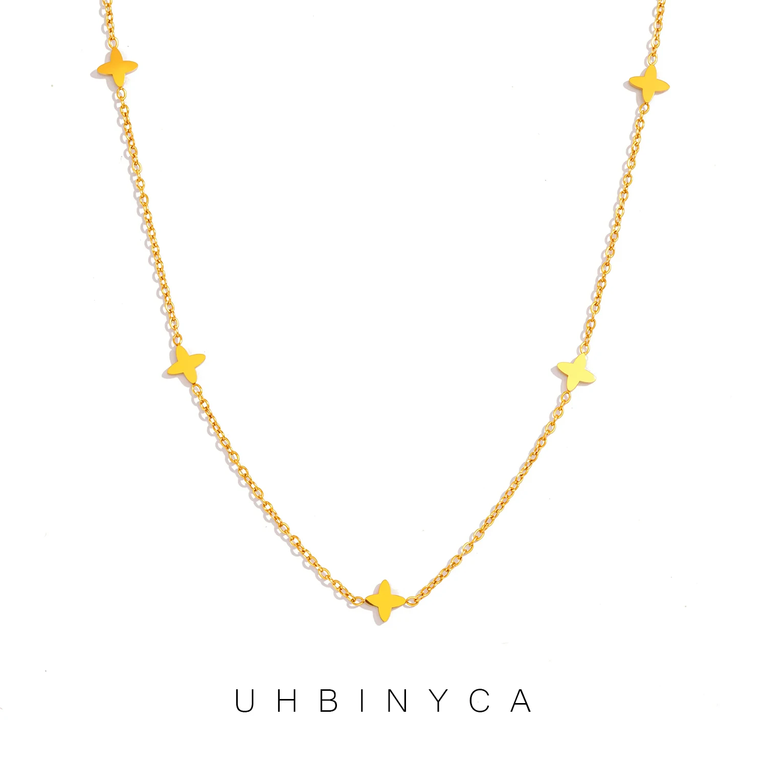 Four-Point Star Necklace, Dainty Adjustable 38-43cm Choker, Stainless Steel Minimalist Chain for Women, Hypoallergenic
