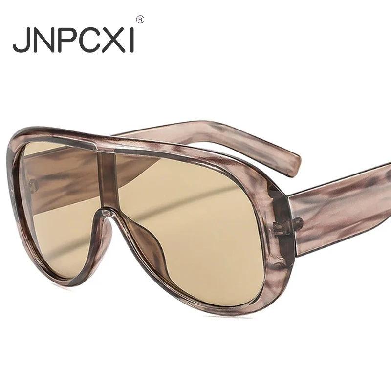 JNPCXI Neue Modische Übergroße Einteilige Quadratische Damen-Sonnenbrille Graue Streifen-Sonnenschutzbrille für Herren Trendige Outdoor-Sonnenbrille UV400