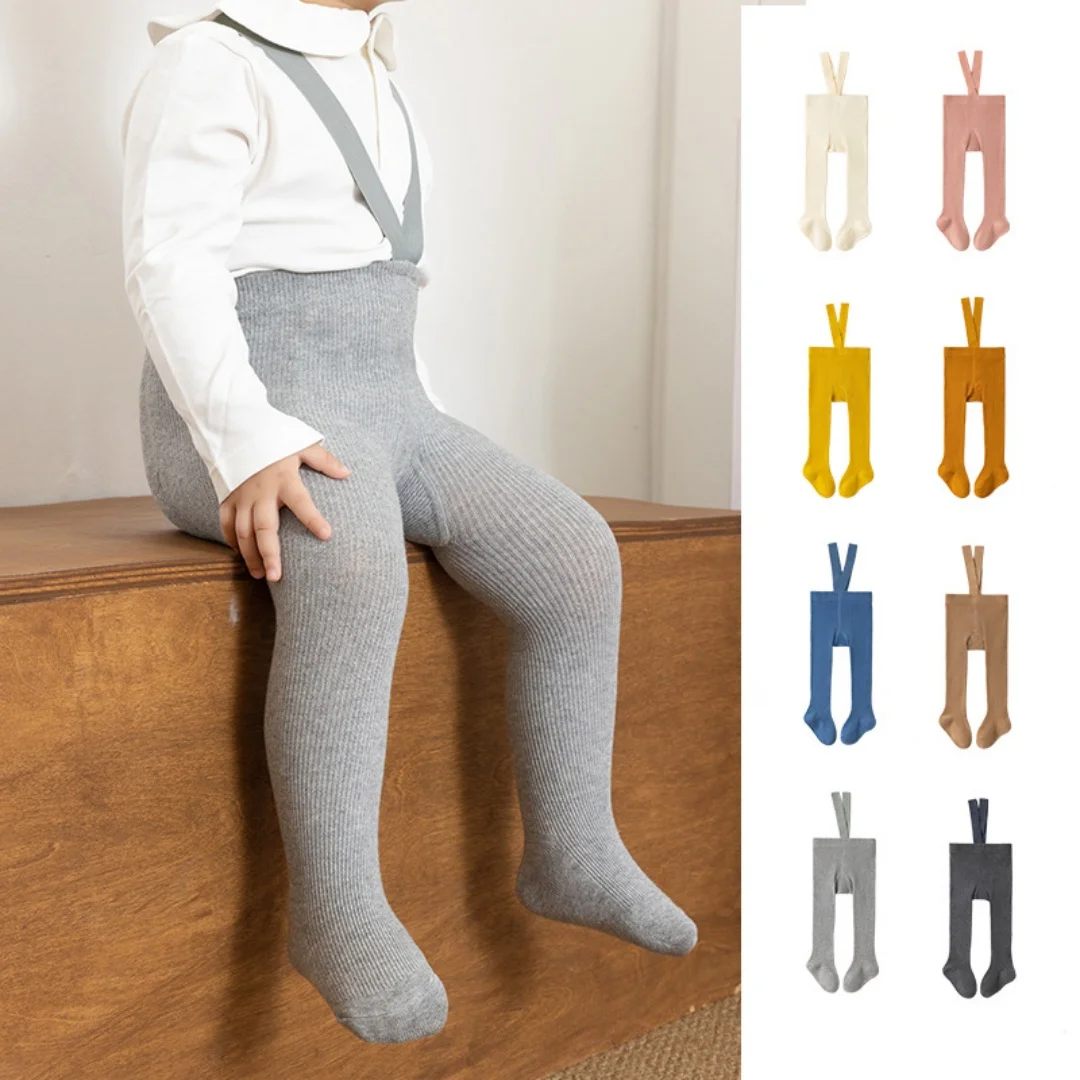 Autumn Baby Knit Pantyhose Cotton Solid Rib High Waist Infant Tights 1-3Y Toddler Leggings Daily Wear