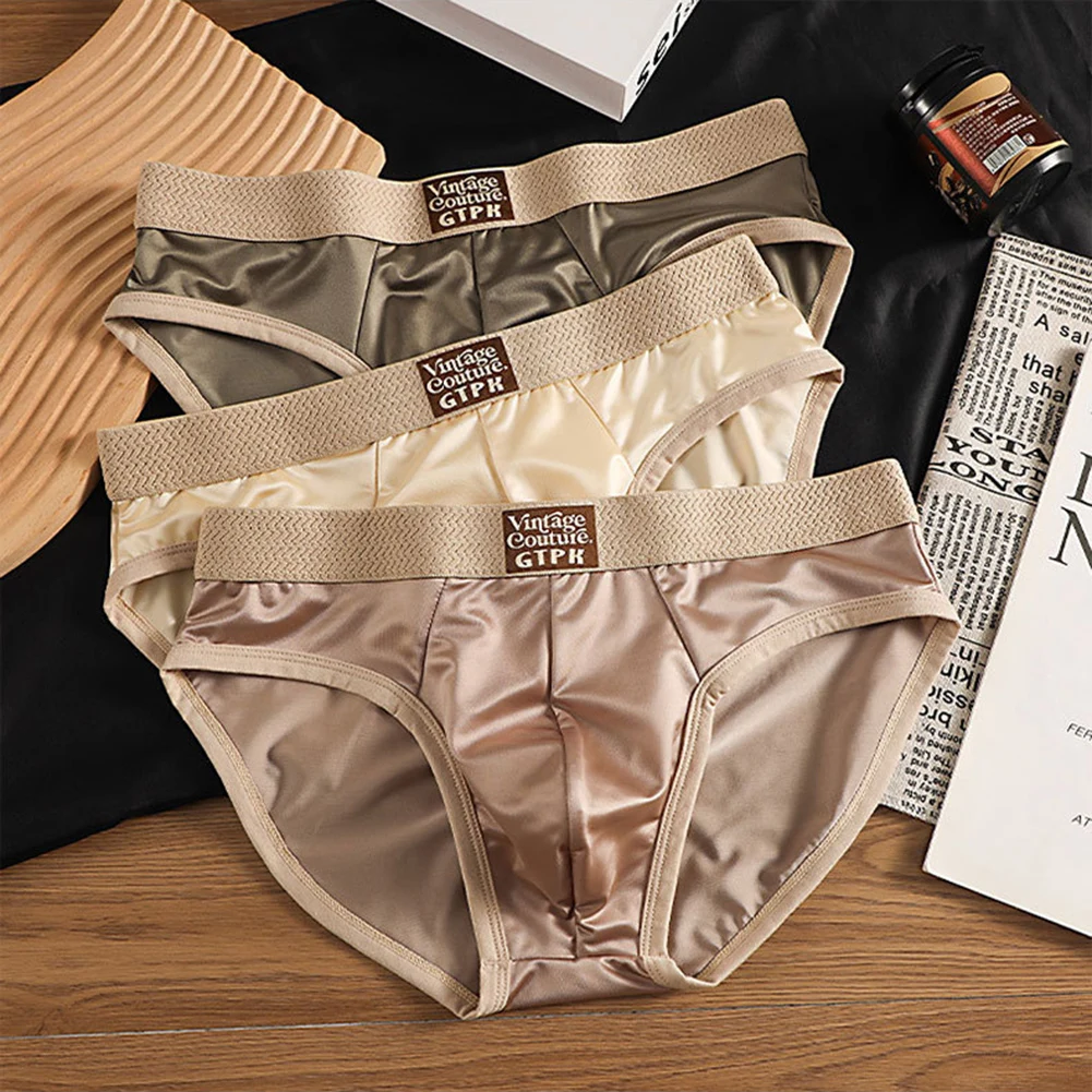 Men Satin-like Smooth Trunks Ice Silk Stretch Underwear For Hot Man Briefs Breathe Quick Drying Underpants Summer Men's Panties