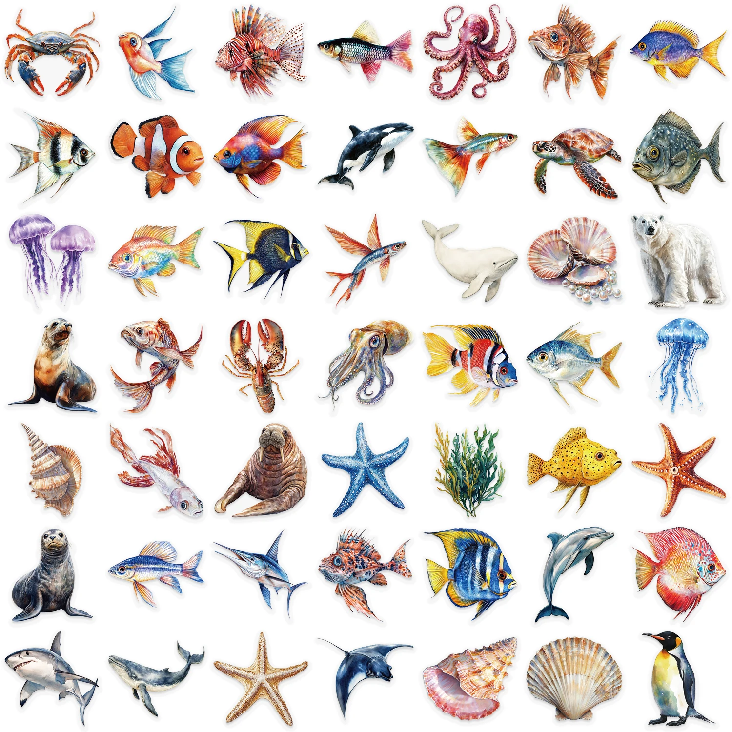 50PCS Marine Life Stickers Octopus Shell Fish DIY Scrapbooking Stationary Travel Luggage Car Laptop Waterproof PET Sticker