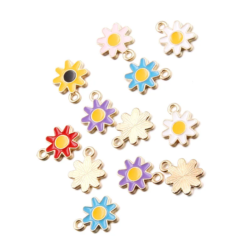 20Pcs 13*16mm 6 Color New Alloy Metal Drop Oil Flowers Charms Steampunk Gear Pendant For DIY Bracelet Necklace Jewelry Making