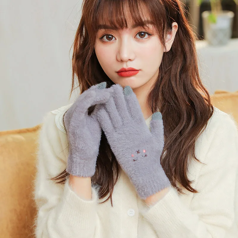 قفازات محبوكة دافئة من القطيفة في الخريف والشتاء قفازات نسائية لركوب الدراجات سميكة مقاومة للرياح والباردة تعمل باللمس قفازات تحديد الأصابع