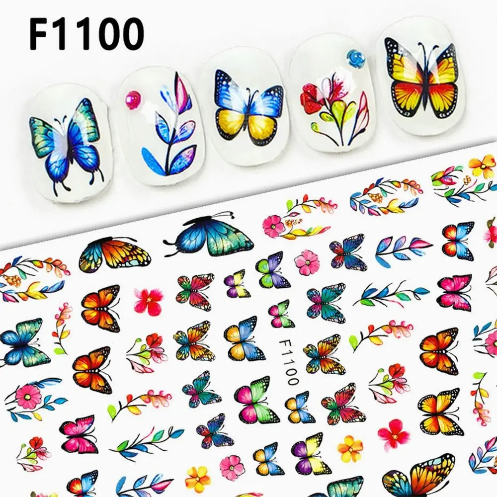 Design 3D Decalques de arte de unha flor rosa roxo pétalas decorações de unhas padrão de borboletas decoração de pontas de unhas coloridas