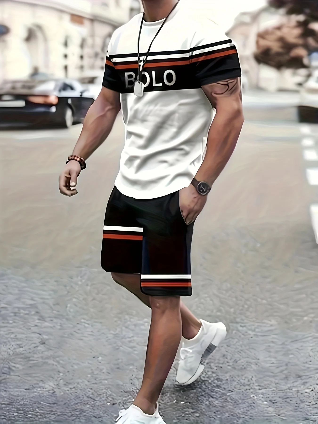 

Мужской летний комплект с 3D буквенным принтом, роскошная модная удобная дышащая быстросохнущая повседневная уличная футболка, шорты на шнурке