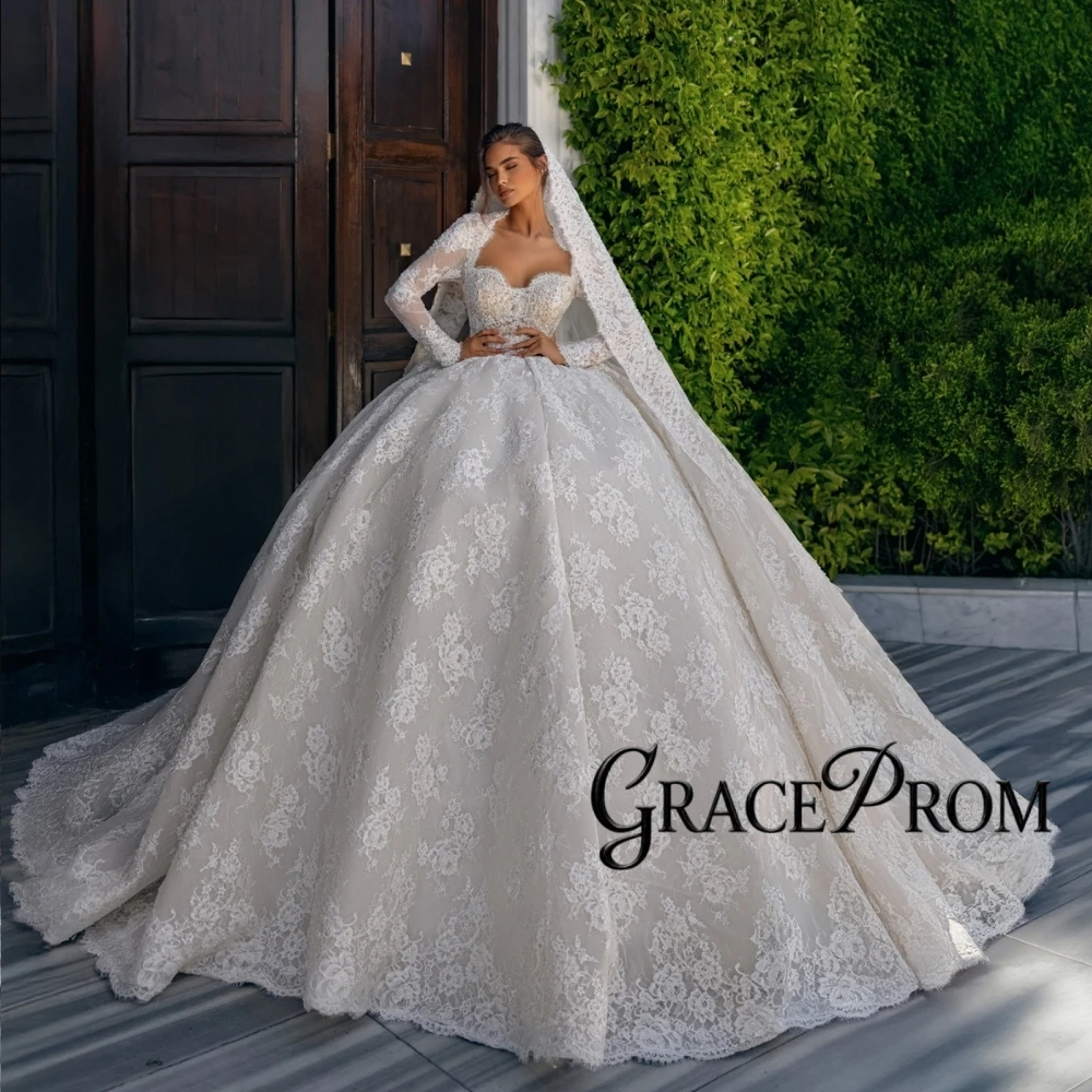 

Fairytale Fully Appliques Sweet Wedding Dress Elegant Pearls Ball Gown For Women Modern Low back Customized Popular Bride Wear