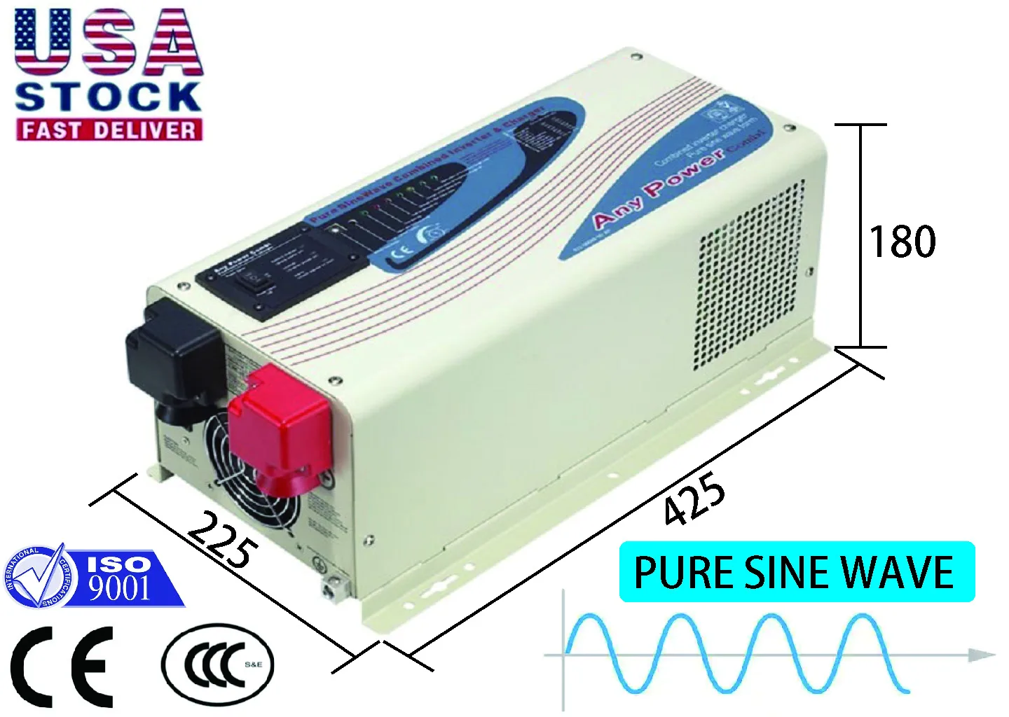 

LCD Power Inverter 3KW DC12V AC120V Low Frequency Pure Sine Wave Battery Charger 2 in 1 AC&DC RV Power System/Off-grid Solar