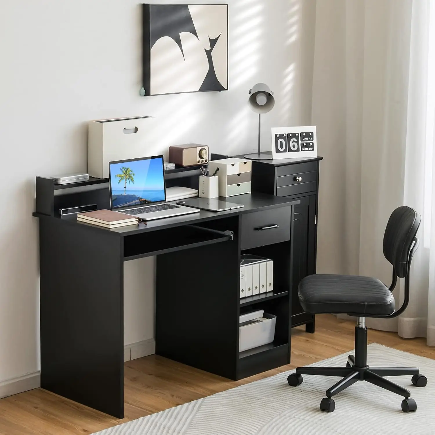 Computer Desk with Drawer & Keyboard Tray, 22 Inch Wide Modern Study Writing Desk with Desktop Hutch & Storage, Customized