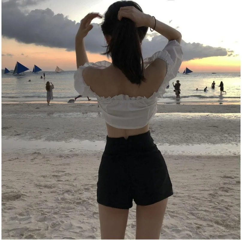 솔리드 반바지 여성 여름 하이 웨이스트 심플 올 매치 신축성 한국 스타일 캐주얼 미니 슬림 쿨 걸즈 스트리트웨어 트렌디 시크