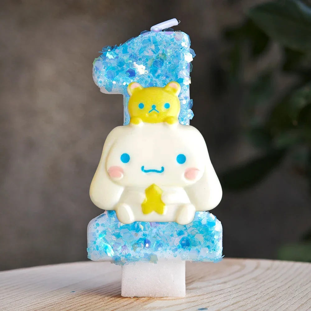 Kawaii Cinnamoroll Cartoon-Themen Glitzerkerze Kinder Geburtstagskerze Dekorationen Tortendekoration Baby-Shower Party-Zubehör – Detail 23