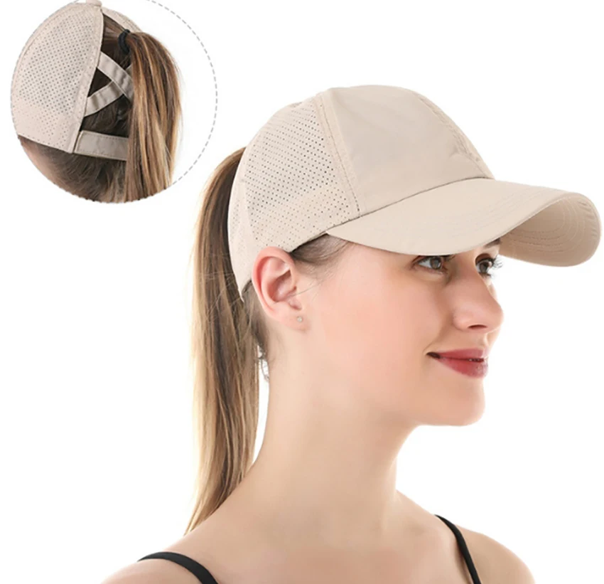 

Women solid color sun hats Criss Cross Ponytail Baseball Cap Adjustable High Messy Bun Pony cap Quick Drying Hat