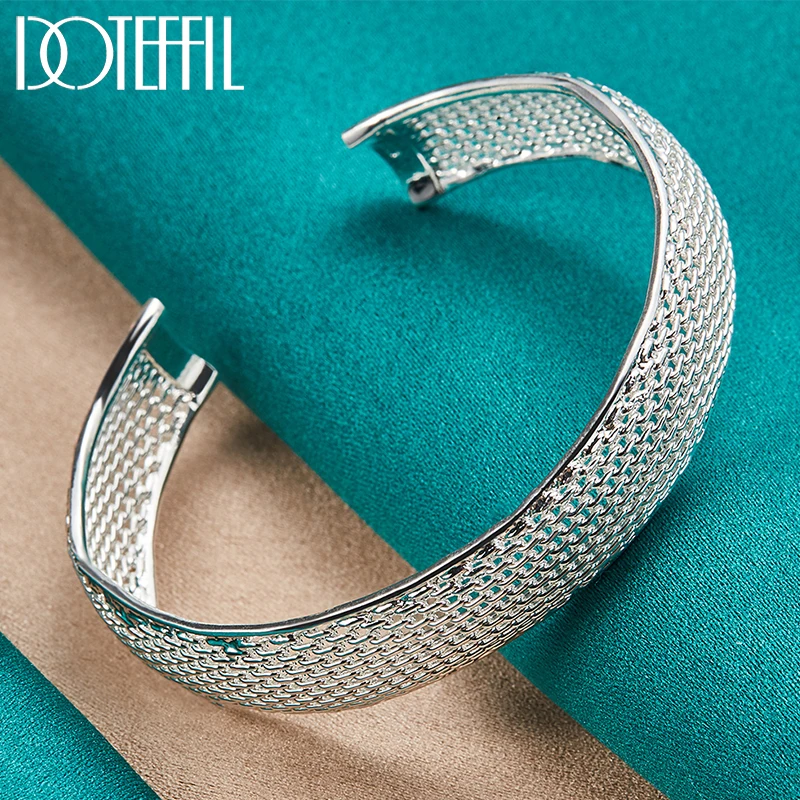 

DOTEFFIL 925 Sterling Silver Opening Braided Bangles For Women Wedding Engagement Party European American Style Bracelet Jewelry