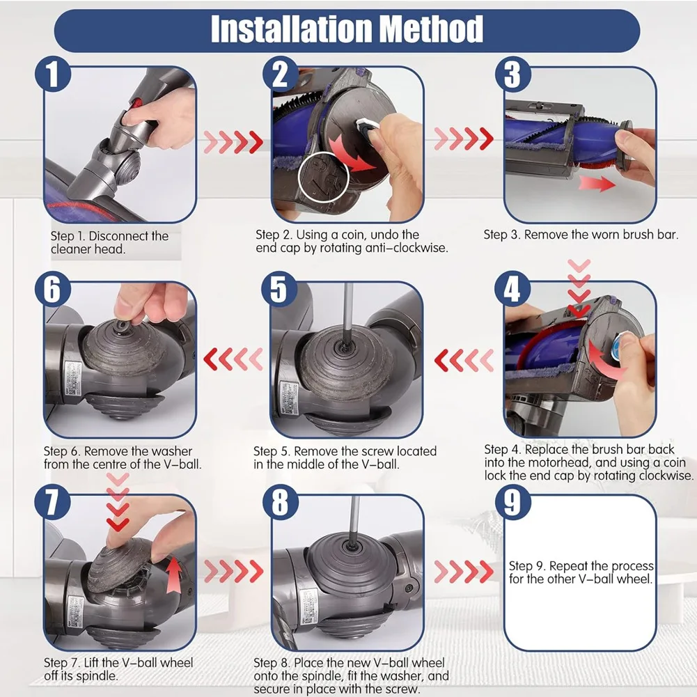 KEOL-Ball Wheel & Roller Brush Kit للمكنسة الكهربائية Dyson V8 V10، بديل لمكنسة Dyson No.967485-01
