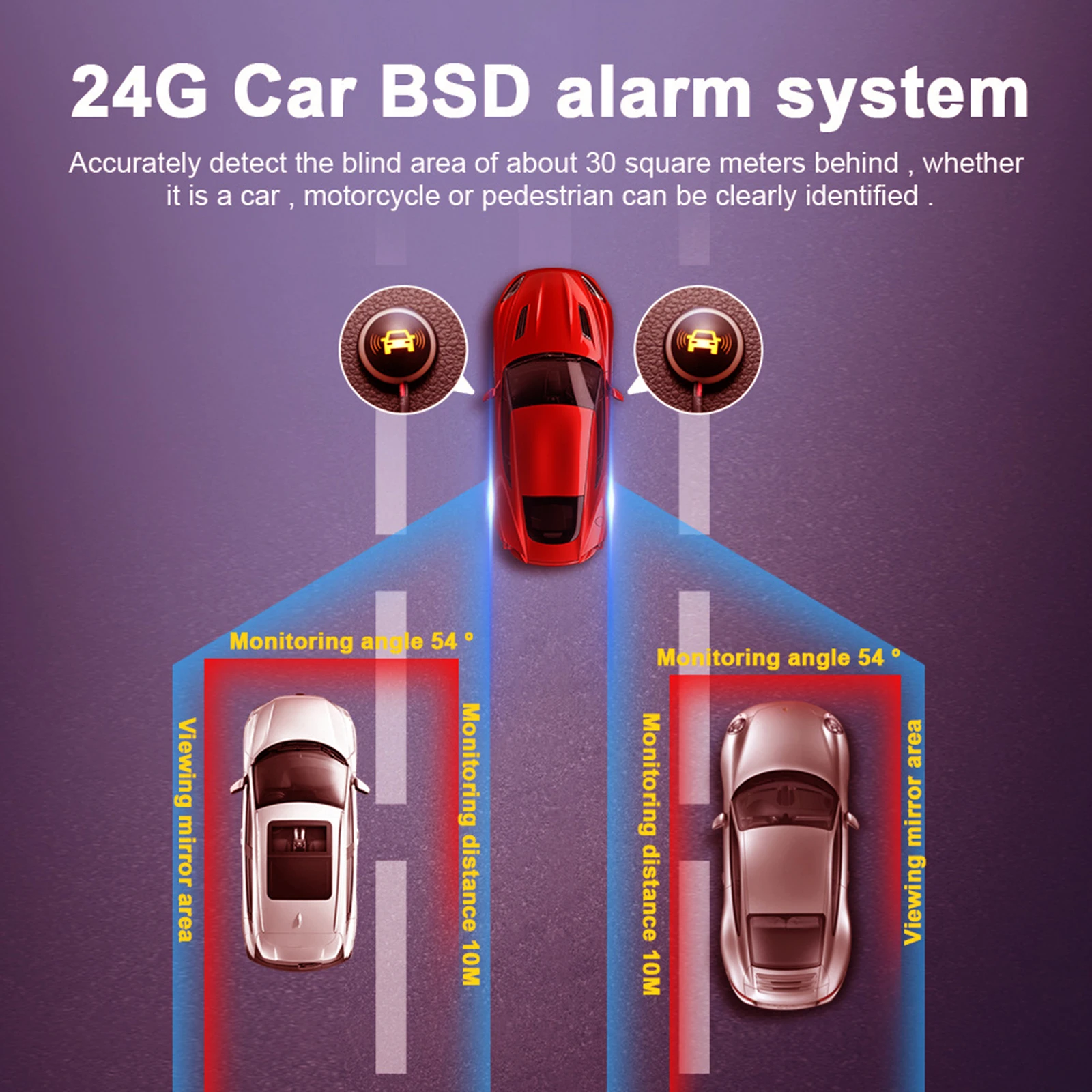 Car BSD Blind Spot Detection System Universal 24Ghz BSD Alarm System with Dual Color LED light Waterproof Radar 24GHz Rader Sens