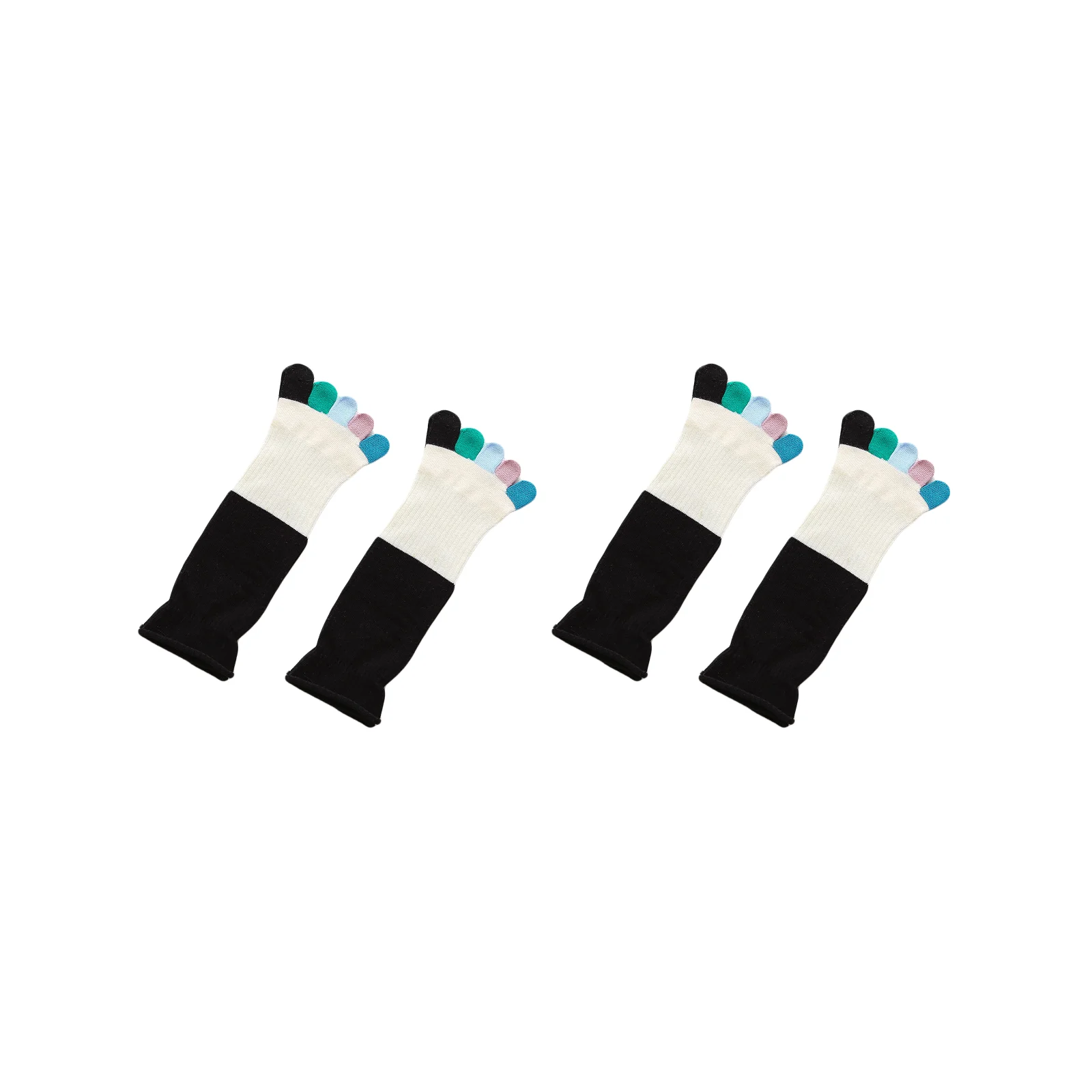 Japanese colorful finger-blocking five-finger pile socks four-color combination (one pair each of black/red/green/dark gray)