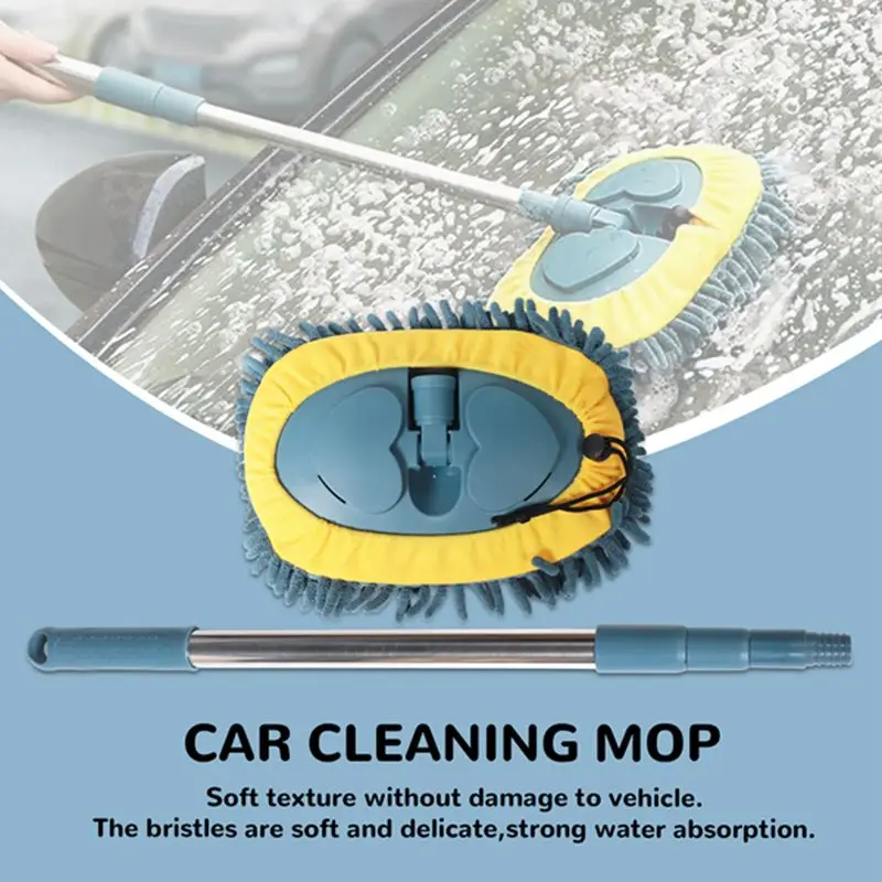 Car Cleaning Mop Car Wash Brush Rotating Telescopic Mop Chenille Broom Dust Brushing Floor Windows Cleaning Tools