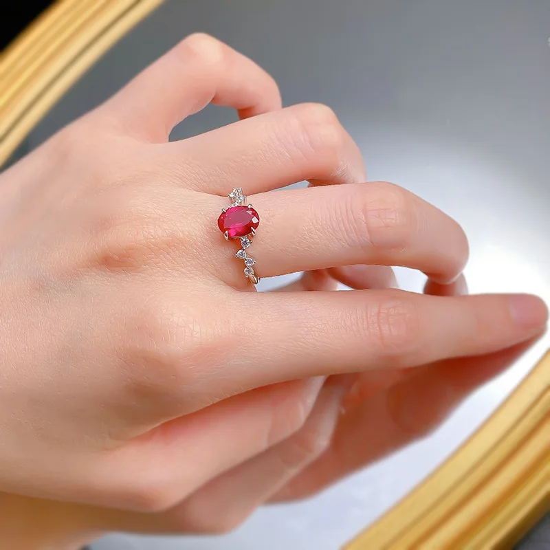 Apaison 6*8 mm Anillo de eternidad de diamante rojo con alto contenido de carbono Joyería de plata de ley 925 para mujer