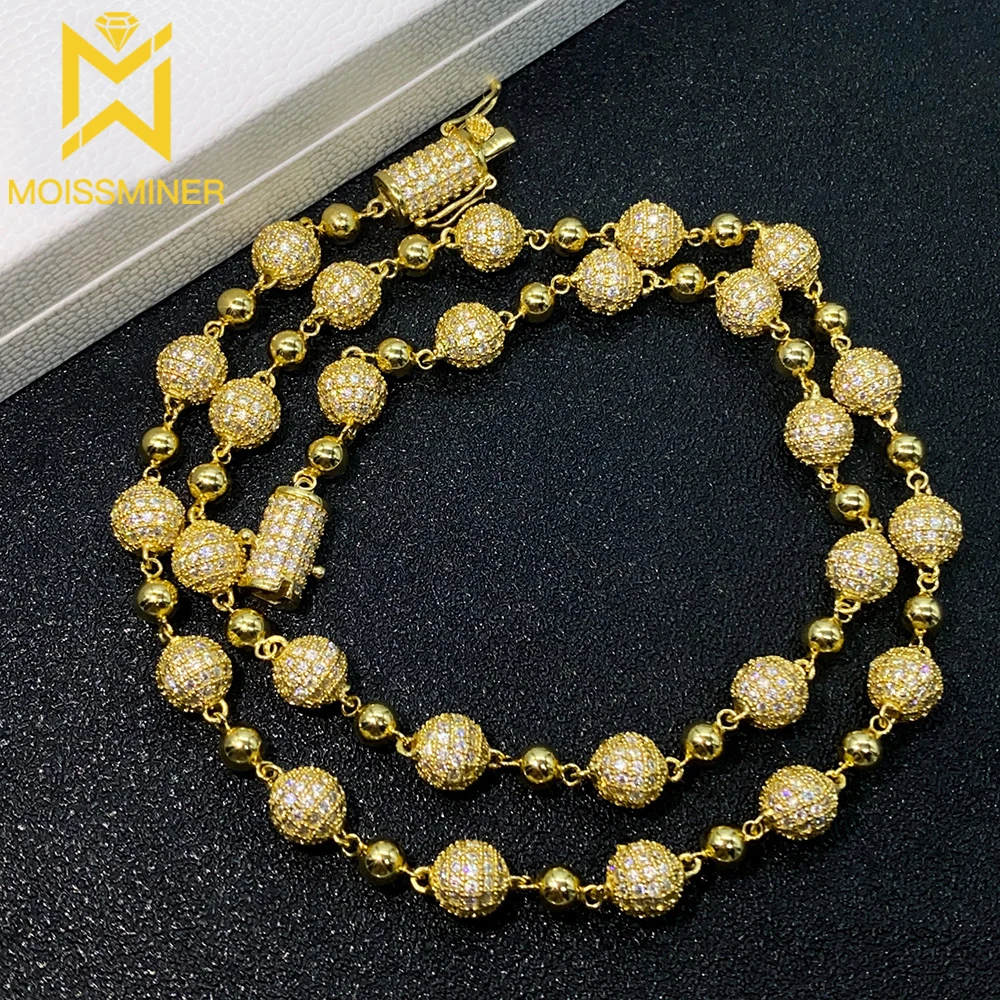 8/10mm Moissanite Continuous Small Sphere Bracelet Necklace S925 Silver Iced Out For Men Hip Hop Jewelry Pass Diamonds Tester