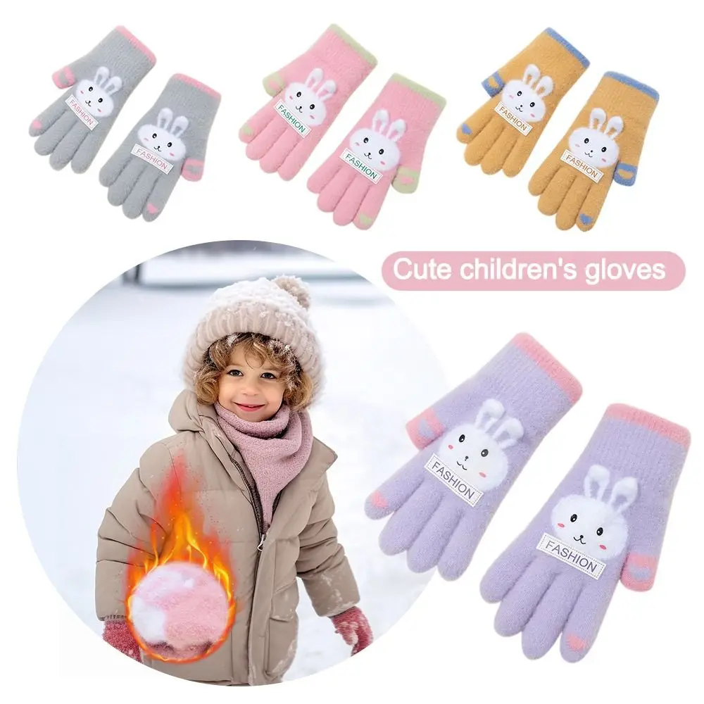 New Rabbit Child Gloves Warm Thickened Mittens Knitted Fingerless Gloves for Autumn Winter