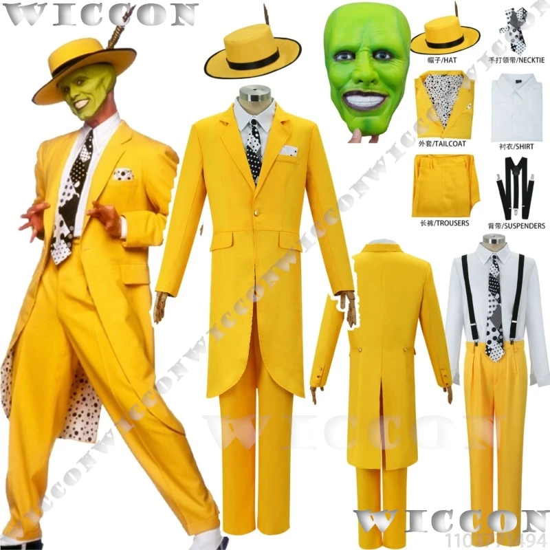 Jim Carry-Costume de Cosplay de Film, Masque Vert, Robe Jaune, Uniforme pour Adulte, ixd'Halloween, Personnalisé