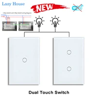 Interruptor táctil Dual, interruptores de pared con Sensor LED de luz de 2 vías con Panel de vidrio templado, interruptor de escalera para dormitorio para EE. UU. BR Country No Wifi