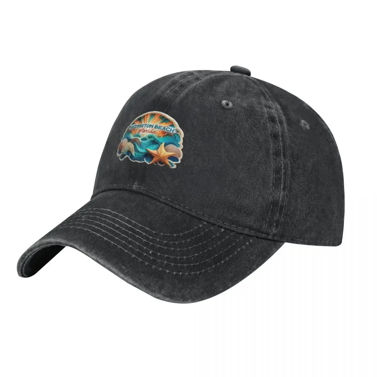 Redington Beach Florida Gorra de béisbol retro vintage con conchas y puesta de sol, gorra de golf, gorra de lujo, sombrero divertido, sombreros para hombre y mujer