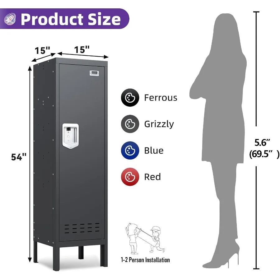 خزانة معدنية لتخزين المكاتب المنزلية وخزانة فولاذية قابلة للقفل مع باب 54 ارتفاع متعدد الأغراض للمنزل والمكتب والصالة الرياضية والمدرسة #3