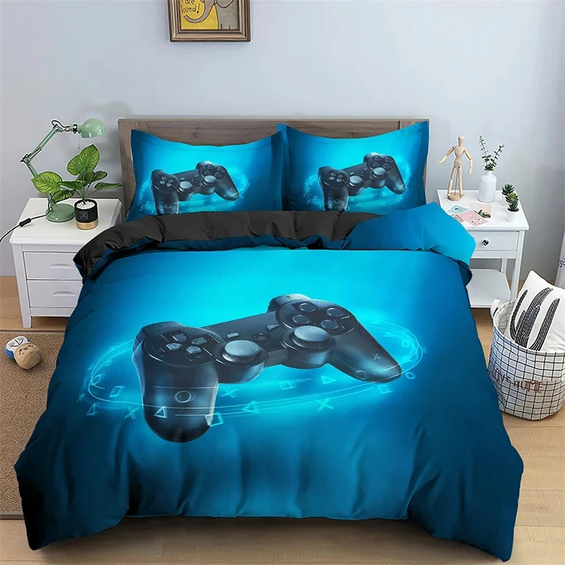 Blue 3D Game Handle Gamer Duvet Cover for Boy Children Teens Game Lover Theme for Bedroom Decoration Duvet Cover Queen King Size