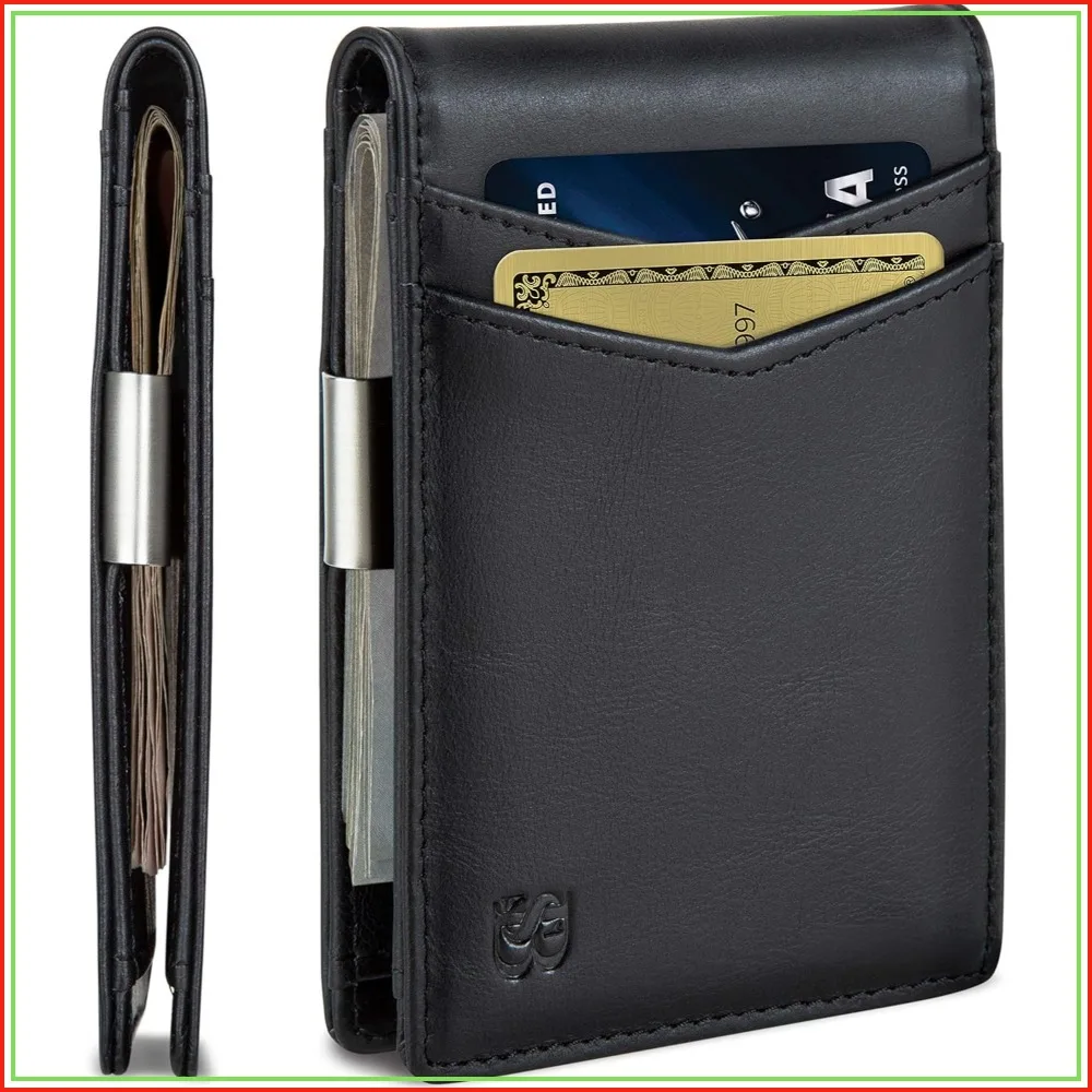 

Slim Front Pocket RFID Blocking Money Clip Wallet for Men - Minimalist Mini Bifold