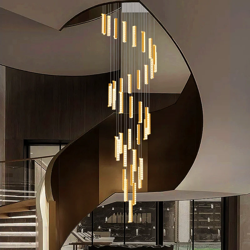 Plafonnier LED suspendu au design moderne, éclairage d'intérieur, luminaire décoratif de plafond, idéal pour un salon ou des escaliers