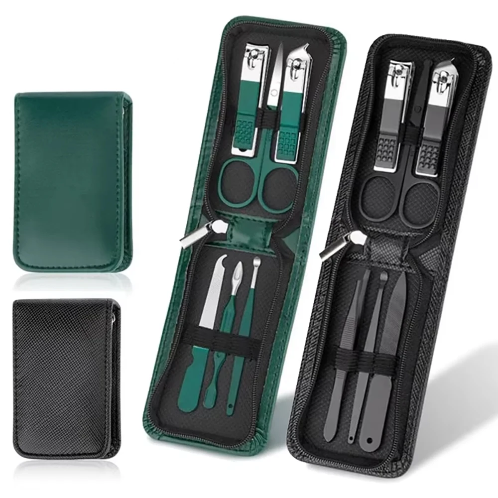 Juego de manicura con Funda de cuero, kits de herramientas profesionales para el cuidado de los pies y la cara, cortaúñas de acero inoxidable, regalo ﻿