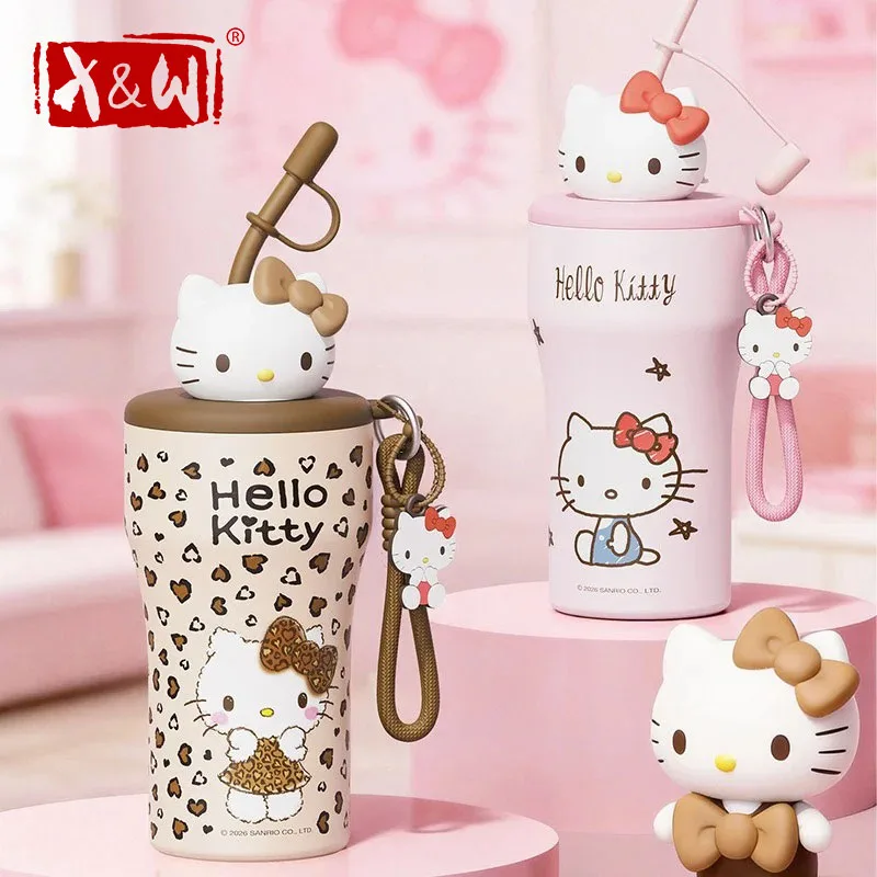 

X&W Hello Kitty 630ml Stainless Steel Insulated Cup with Straw and Rope Portable Sports Outdoor Camping Vacuum Water Bottle
