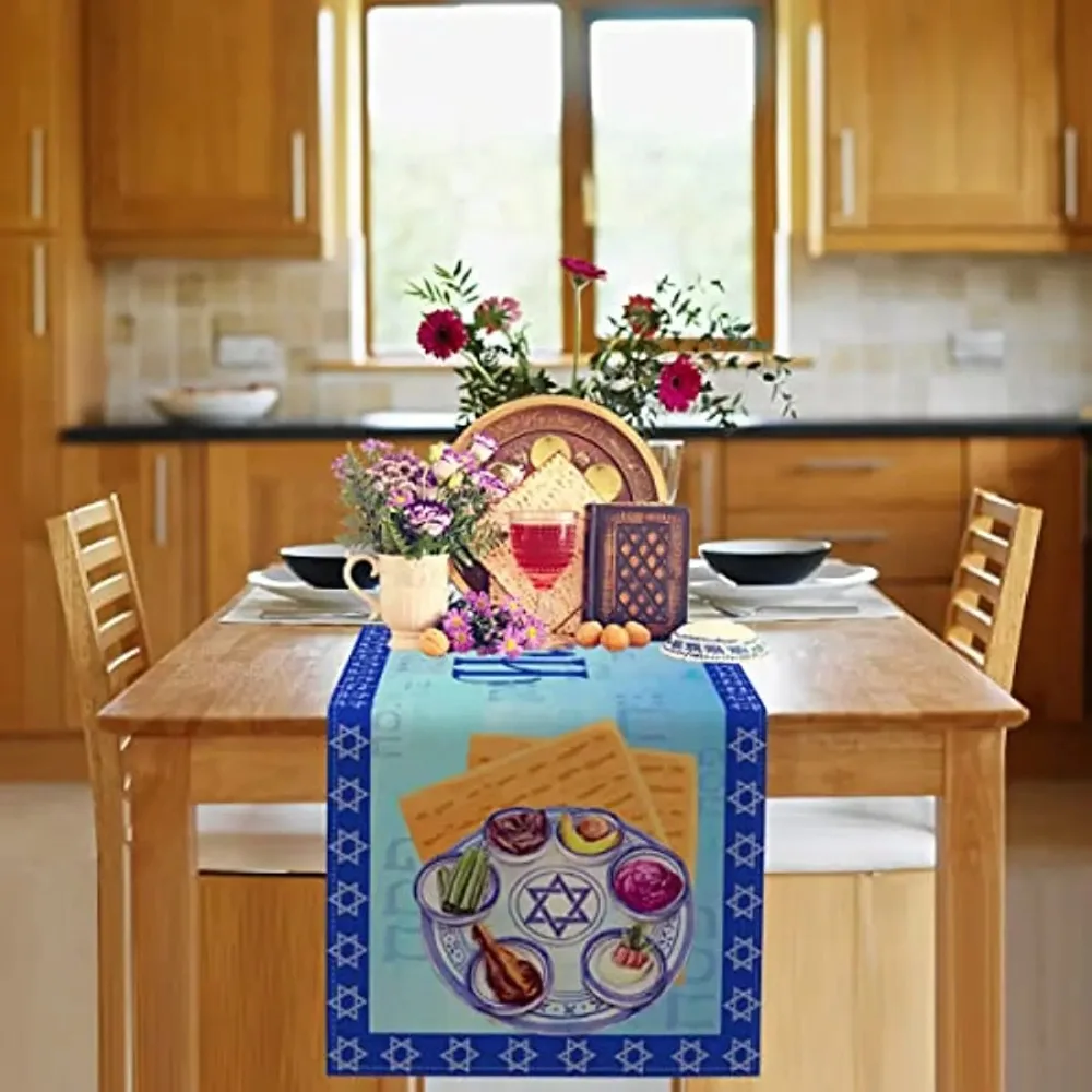 Happy Passover Table Runner Petite Pesach Star of David Jewish Holiday Tablecloth Party Home Kitchen Table Decoration