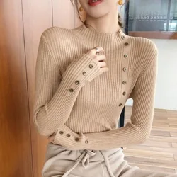 Women's Autumn and Winter Fashion Simplicity Solid Color Turtleneck Long Sleeve Knitwear Women Clothes All-match Slim Tops