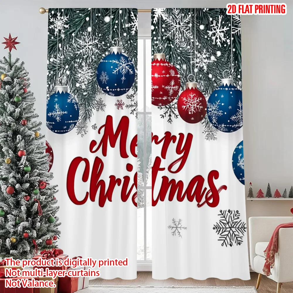 

2pcs 2D flat printing Merry Christmas Popular Curtain red Christmas 0 Machine Washable Fabric Without Electricity Birthday Party