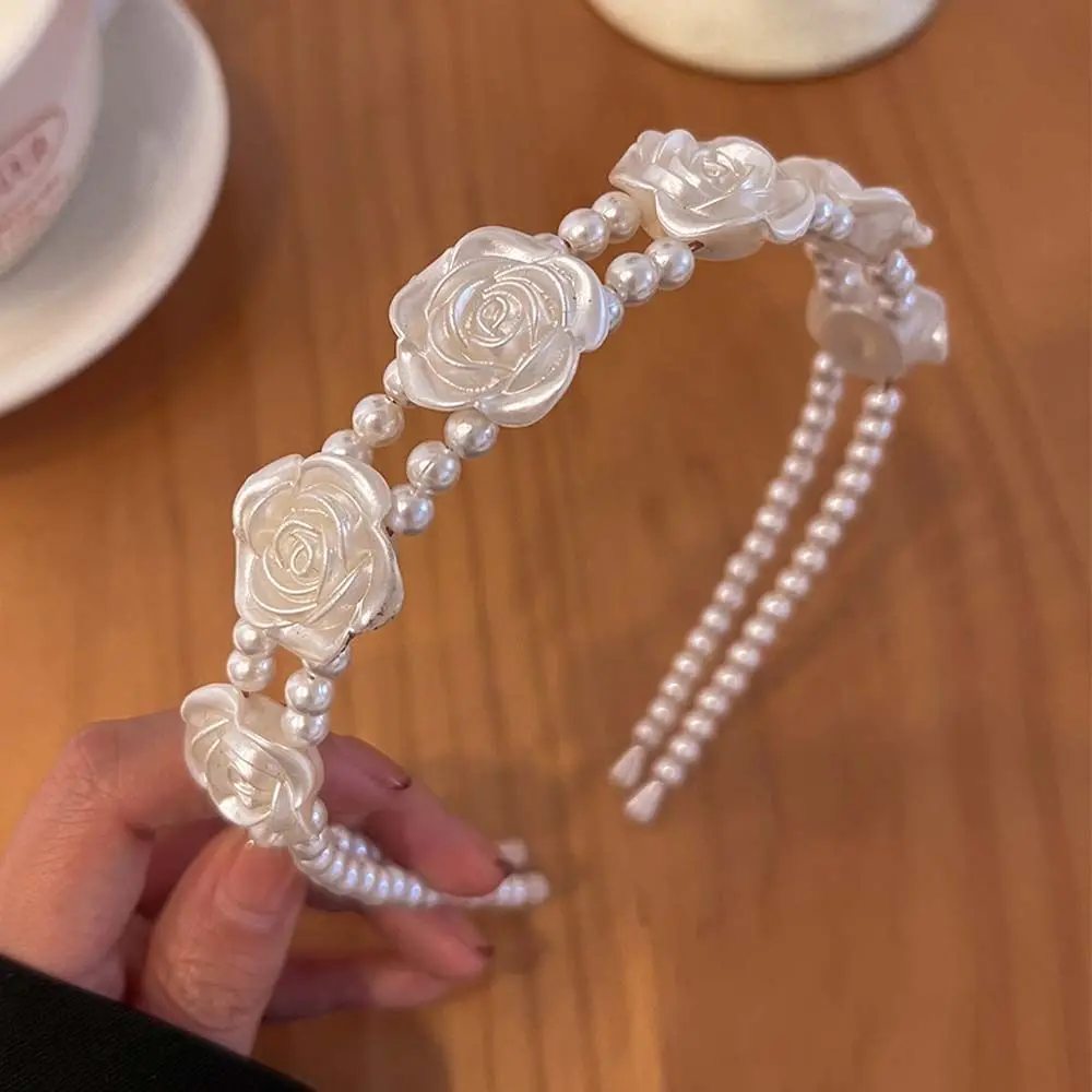 Süßes Haar Schmuck Party Haarschmuck Haarschmuck Frauen Stirnband Rose Haar Reifen koreanischen Stil Doppel perle Stirnband