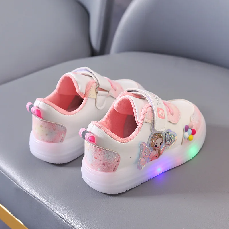 Girls Luminous Sneakers New Princess Children\'s LED Sneakers Little Kids Glowing Light Shoes Children\'s Shiny Light Casual Shoes