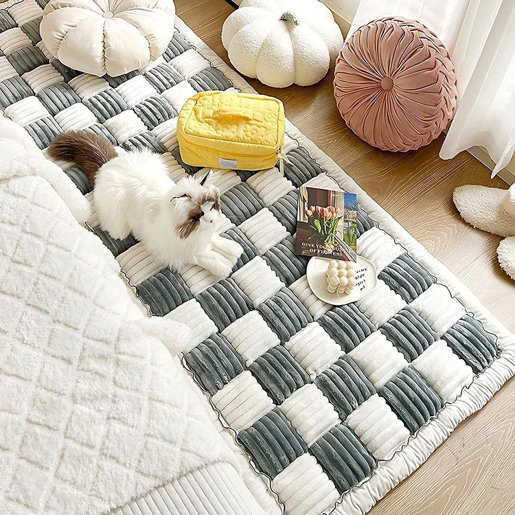 Multi Size Dog Cat Couch Cover Protector Large Plaid Square Non-Slip Flannel Pet Mat Dog Bed Blanket