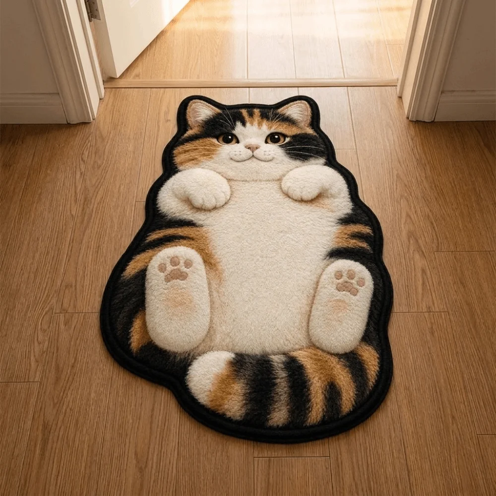 Soft 2D Cat-Shaped Area Rug Anti-fouling Non-Slip Home Decor Carpet Easy to Clean Cartoon Carpet Living Rooms