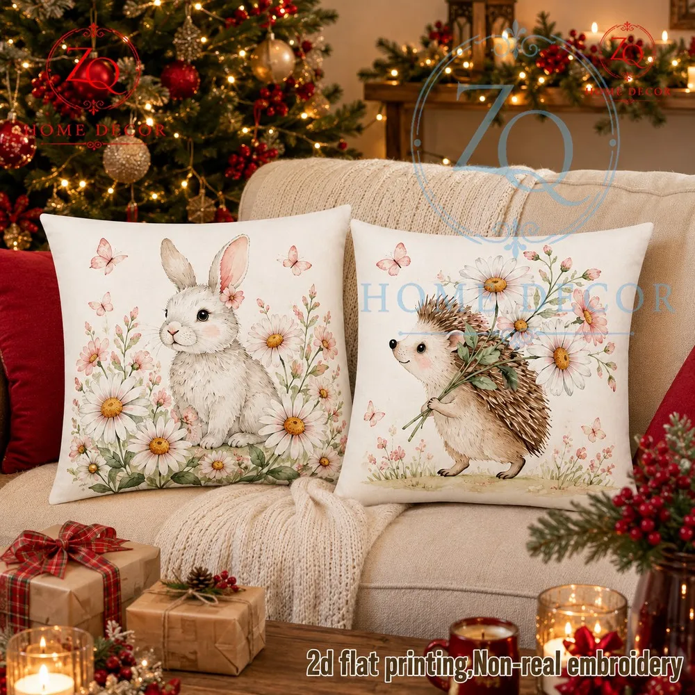 Retrostyle estthemed healing pillowcase with bunny hedgehog print springthemed cushion cover st furnishing mosphere
