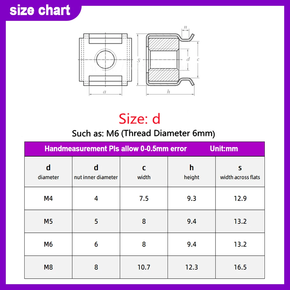 304 Stainless Steel Card Cage Nuts Quartet Floating Nuts Square Snap-In Nut for Rack Mount Server Cabinet 5pcs-10pcs M4 M5 M6 M8