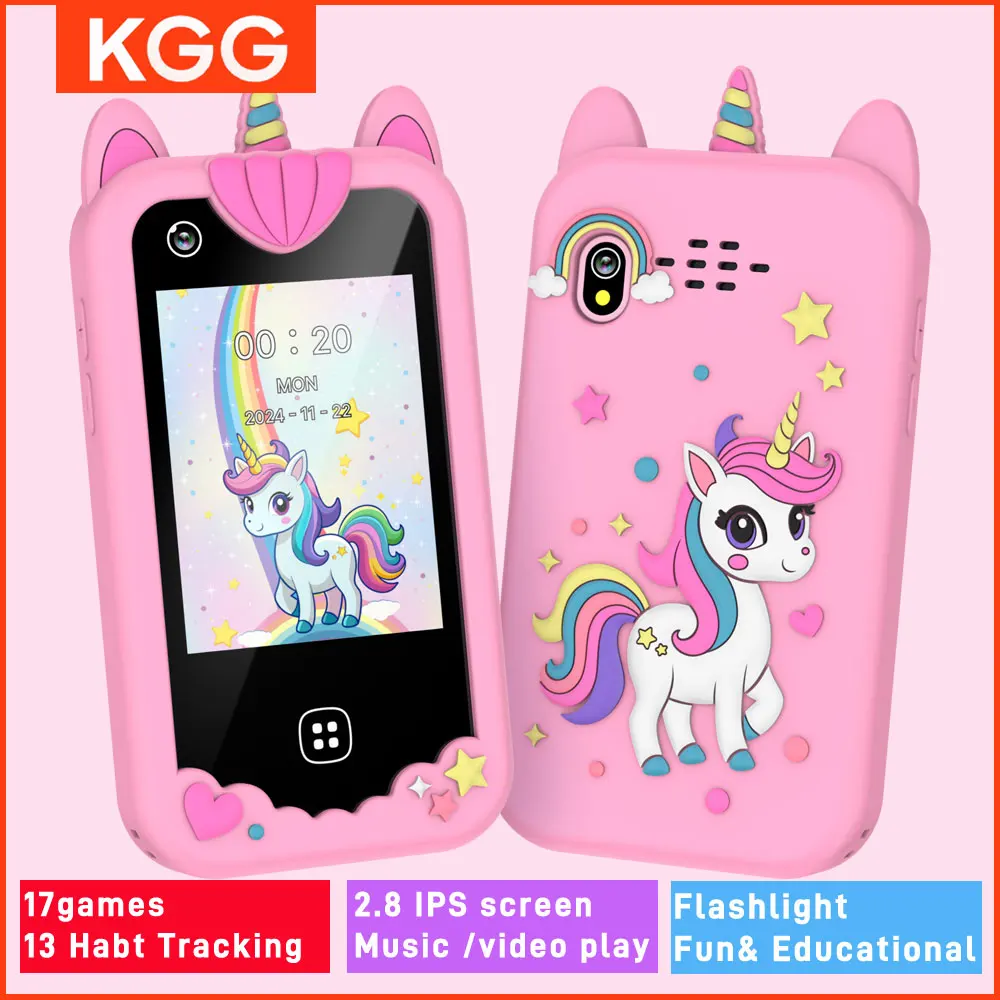 

Kids Mini Game Phone 2.8' IPS Dual Camera Music Player 17 Games Toddler Children Mobile Toys Educational Tools Birthday Gifts