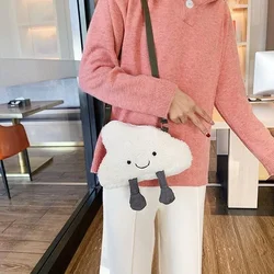 Fashionable and Versatile Small Fresh Cartoon Cloud Plush Soft Phone Wallet for Ladies, Cute Shoulder Crossbody Bags