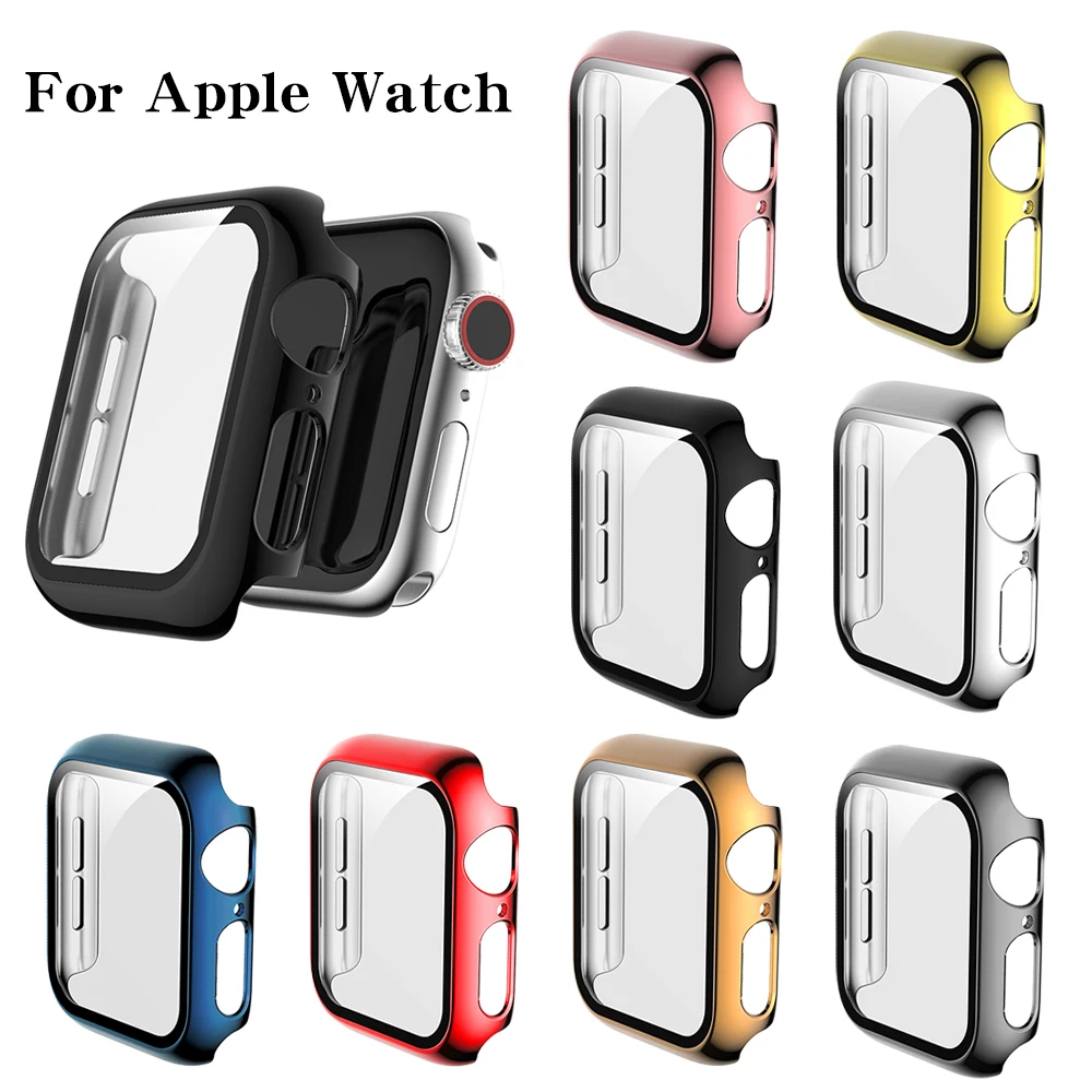 Glass+Case Full Cover For Apple Watch Case Series 8/7 41mm 45mm iWatch 321 42mm 38mm Apple Watch SE654  44mm 40mm Protector Case