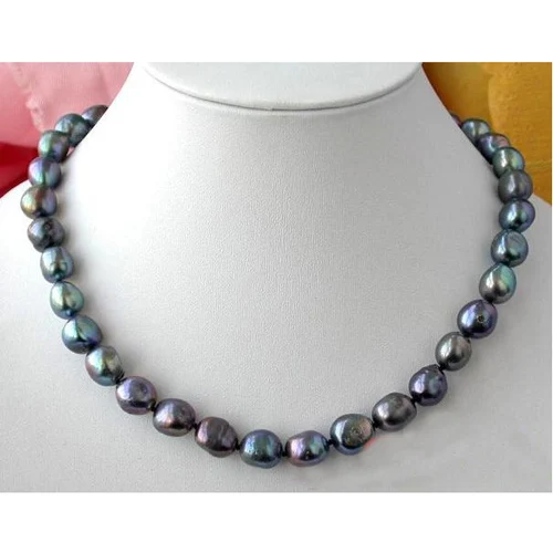 

Favorite Pearl Jewelry,18'' 9MM Black Baroque Freshwater Cultured Pearl Necklace,Classic Wedding Birthday Party Women Gift