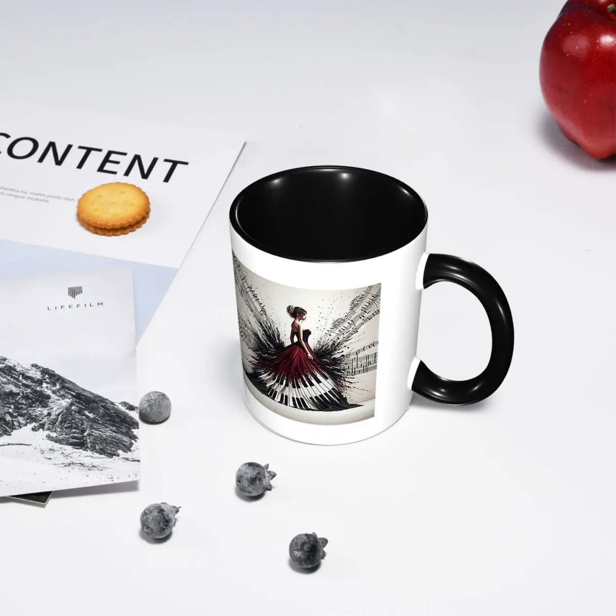Beautiful Lady Piano Musical Notes, Wavy Dress Mug Funny Ceramic Coffee Cups Tea Mugs Milk Cup Drinkware Gifts for Woman Man