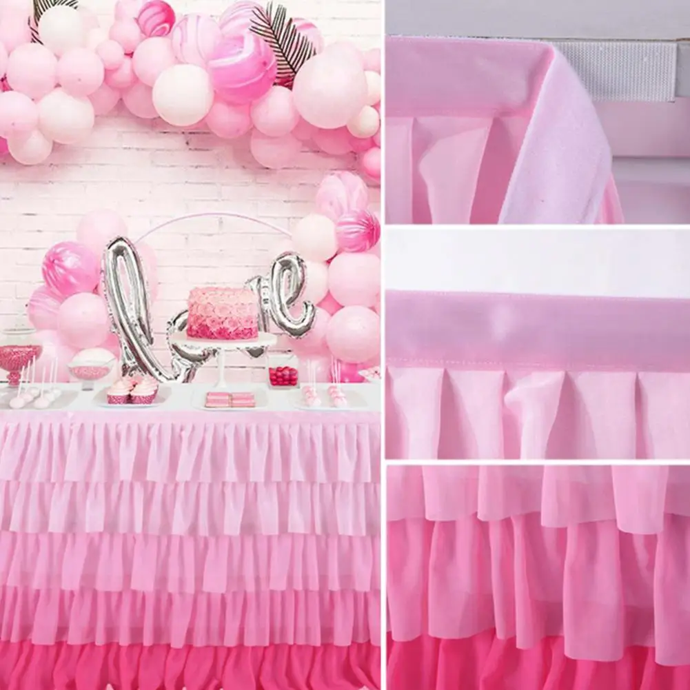 Chiffon Table Skirt Multi-layer Ruffle Table Skirt for Rectangle Round Tables Reusable Gradient Rainbow Color Beach Parties