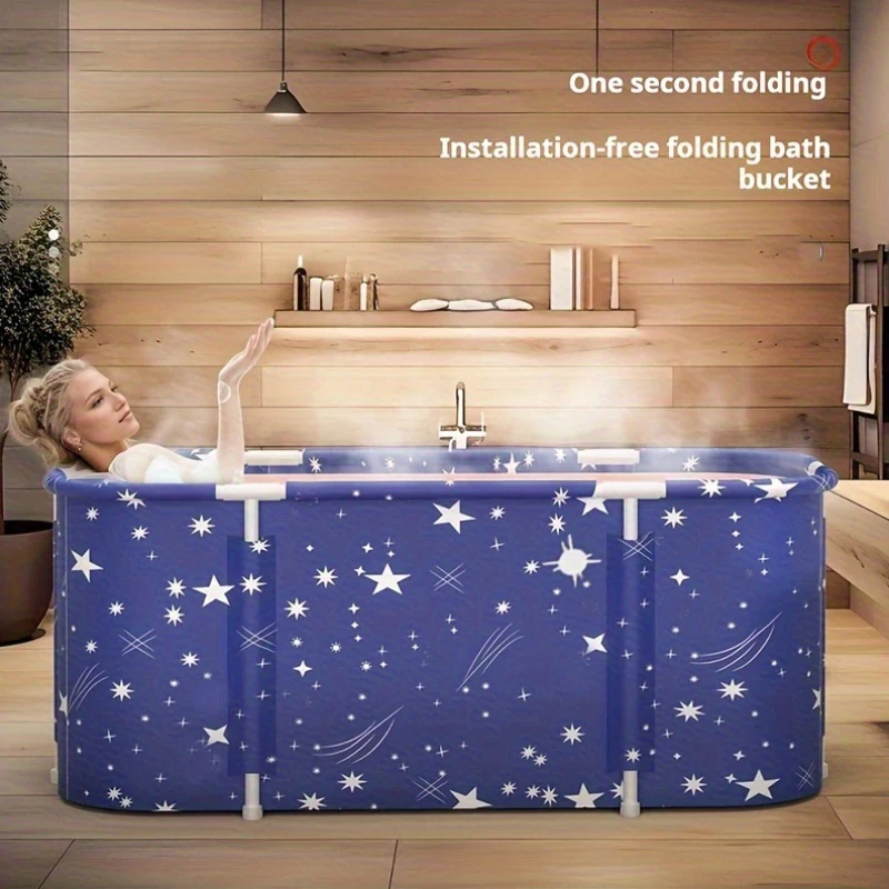 This Extra-Large Portable Folding Bathtub Is Perfect for Adults - It Features a Thickened Multi-Layer Spa Soaking Tub Design, a Sturdy Metal Frame, a Separate Shower Unit, Ideal Hot and Cold Water Bathing Function, Efficient Heat Insulation, a Comfortable Space Suitable for Home Use, and Is a Portable Bathtub.